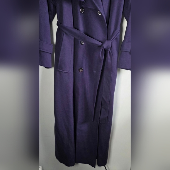 HOLLY’S Saxonia 100% Virgin Wool Long Trench Coat Purple Belted Vintage England - Picture 7 of 14